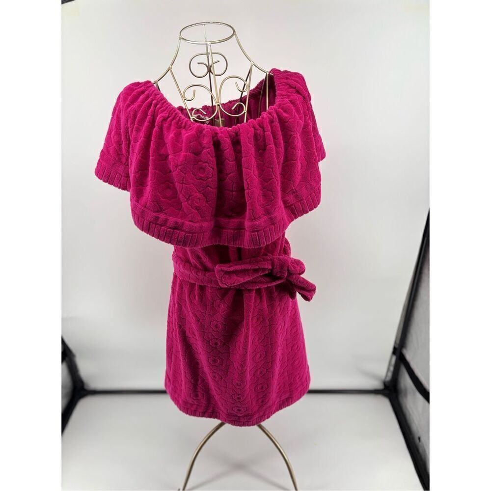 Trina Turk Out of Office Pink Floral Terry Off The Shoulder Dress Size Small